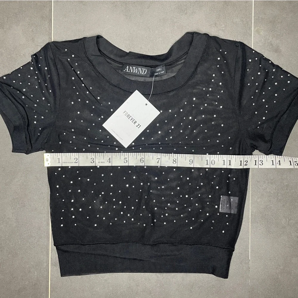 ANWND Sheer Black Rhinestone Crop Top‎ - Picture 4 of 5